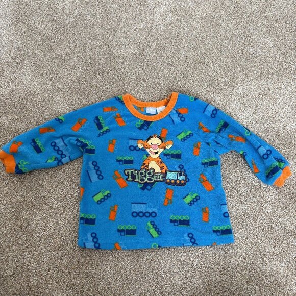 ??Vintage Disney Tigger long sleeve fleece shirt blue orange 18m - Picture 1 of 9